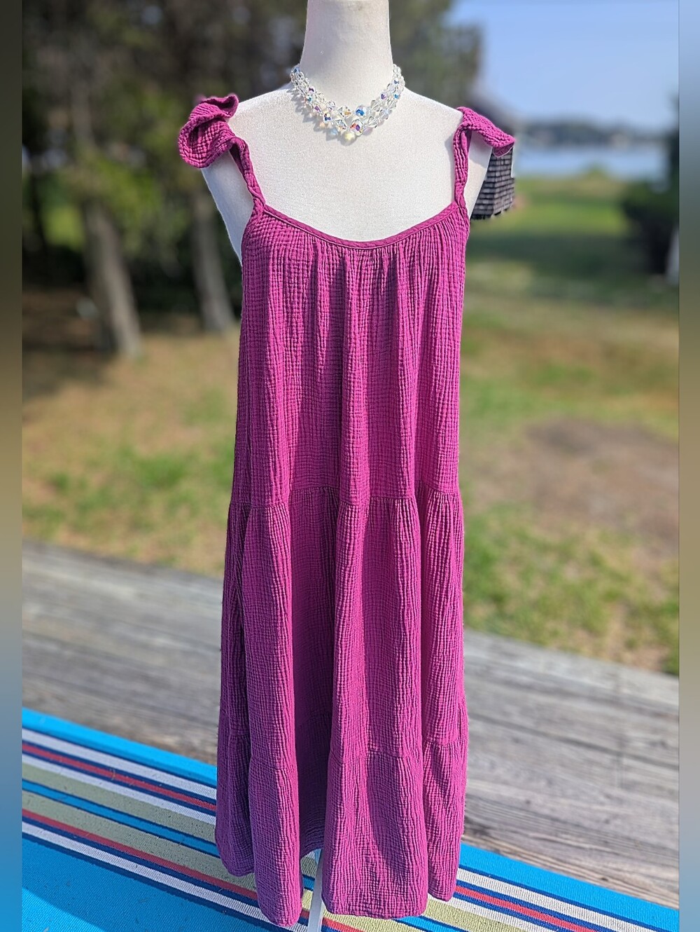 Banana Republic Fuchsia Tie-Strap Tiered Midi Dress
